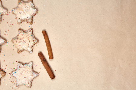 Christmas cookies on paper backgroundの写真素材
