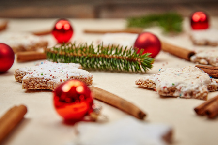 Christmas cookies on paper backgroundの写真素材
