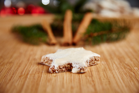 Christmas cinnamon stars on a wooden tableの写真素材