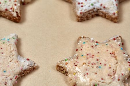 Christmas cookies and balls and fir branch closeupの写真素材