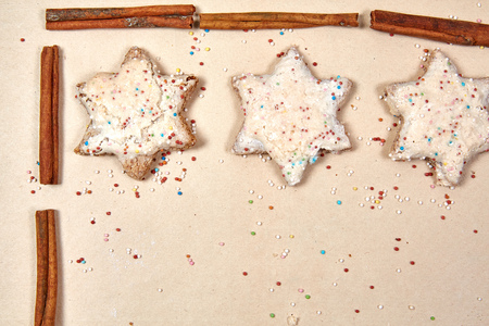 Christmas cookies on paper backgroundの写真素材