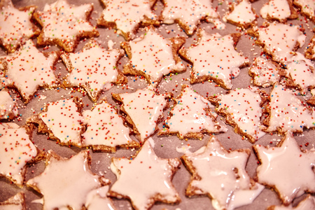Baking Christmas cookies on the baking  trayの写真素材