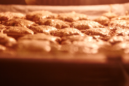 Baking Christmas cookies on the baking  trayの写真素材