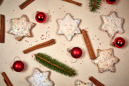 Christmas cookies on paper backgroundの写真素材