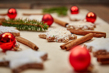 Christmas cookies on paper backgroundの写真素材