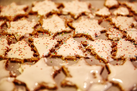 Baking Christmas cookies on the baking  trayの写真素材