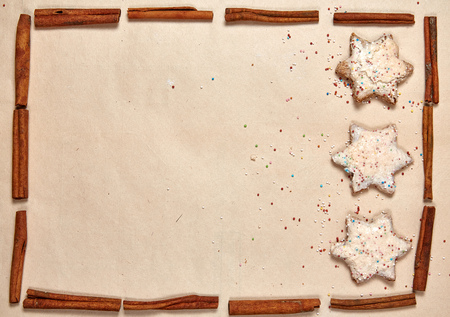 Christmas cookies on paper backgroundの写真素材