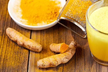 Tumeric tea powder curcumin plant powder fresh madeの写真素材