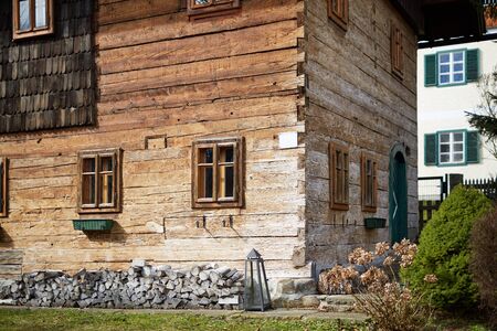 Old cabin hut in the alps with rustic woodの写真素材