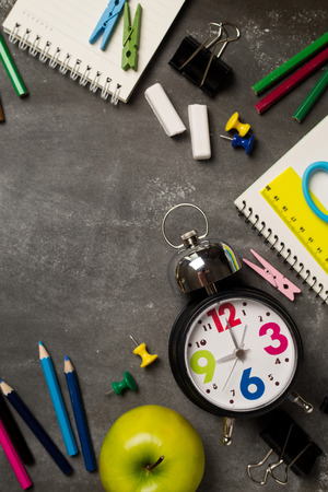 Back to school concept with over chalkboard backgroundの写真素材