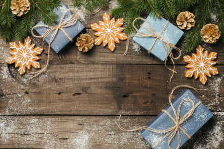 Cozy winter holidays Christmas Composition with space for textの写真素材