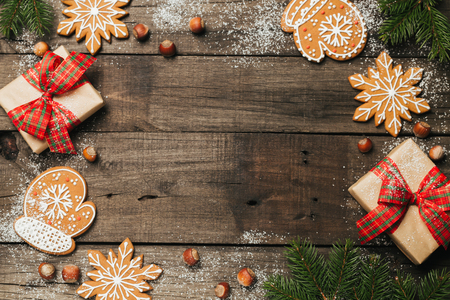 Cozy winter holidays Christmas Composition with space for textの写真素材