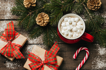 Cozy winter holidays Christmas Composition with space for textの写真素材