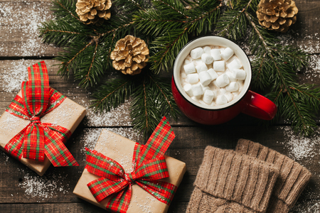 Cozy winter holidays Christmas Composition with space for textの写真素材