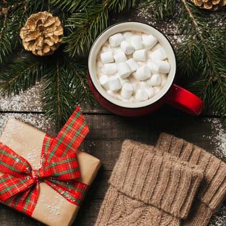Cozy winter holidays Christmas Composition with space for textの写真素材