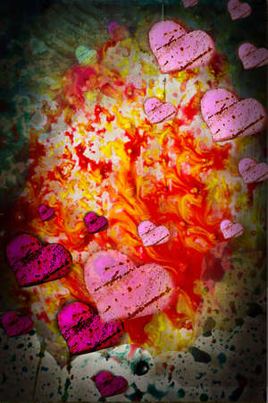   heart, three, pink, love  old; textured;wall; brick; dirty;の写真素材