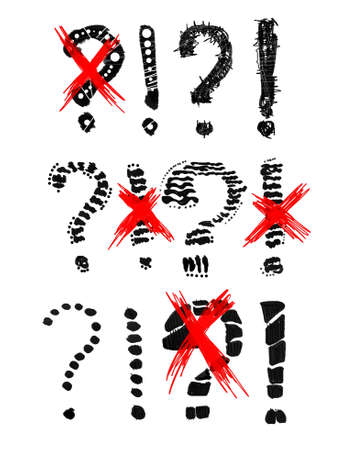 Exclamation mark and question sign,Red crossの写真素材