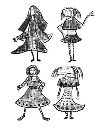 The drawn fashionable womenの写真素材