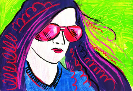 The girl wearing spectaclesの写真素材