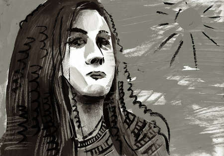 The girl - the Indian and the sunの写真素材