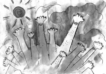 The hands lifted upwards, votingの写真素材