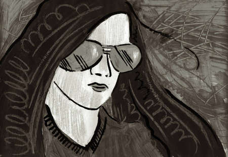 The girl wearing spectaclesの写真素材