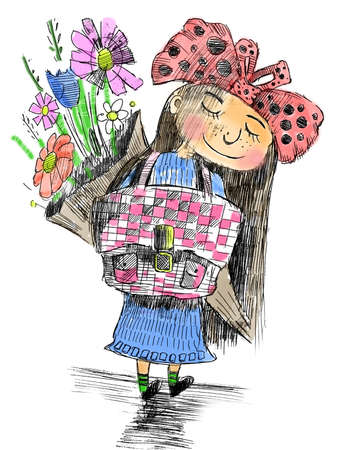 The schoolgirl with union. On first of September.の写真素材