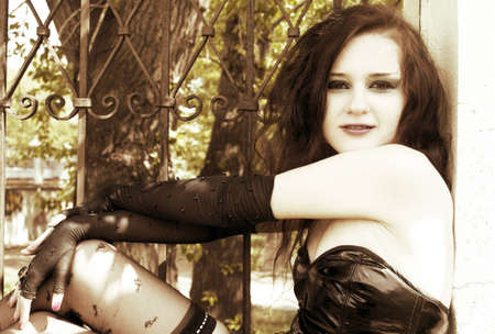 Portrait of the girl in glovesの写真素材