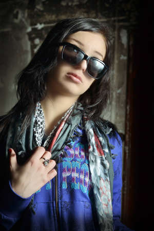 The girl in dark glasses の写真素材