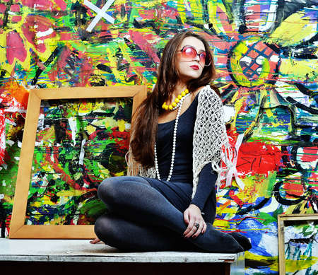 The girl on the abstract background