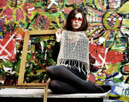 The girl on the abstract background, with framesの写真素材