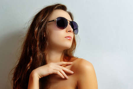 Girls in sun glassesの写真素材