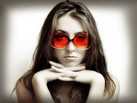The girl in sun glassesの写真素材
