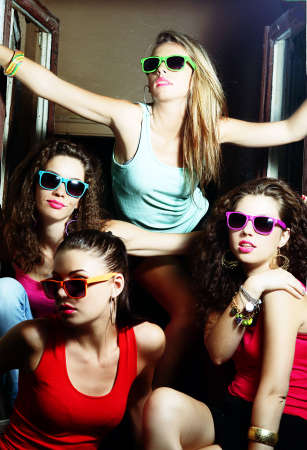 fashionable girls in sunglassesの写真素材