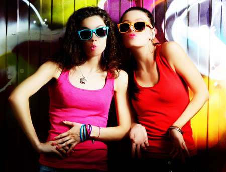 fashionable girl in sunglassesの写真素材