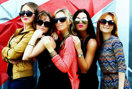 fashionable girls in sunglassesの写真素材