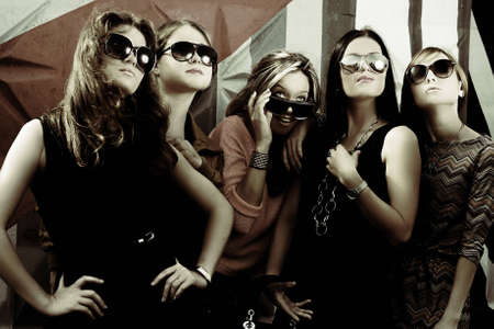 fashionable girls in sunglassesの写真素材