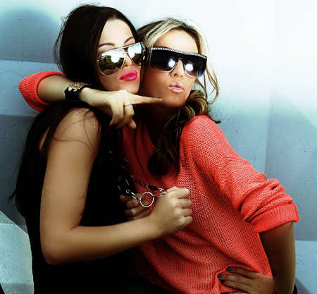 fashionable girls in sunglassesの写真素材