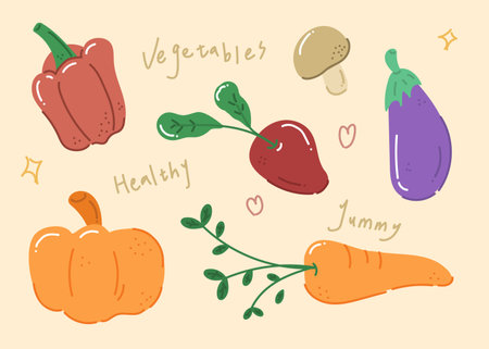 Vegetables vector illustration in cute styleのイラスト素材