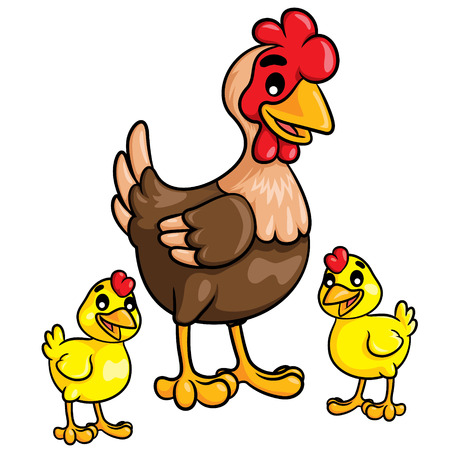 Illustration of cute cartoon hen  chicks.のイラスト素材