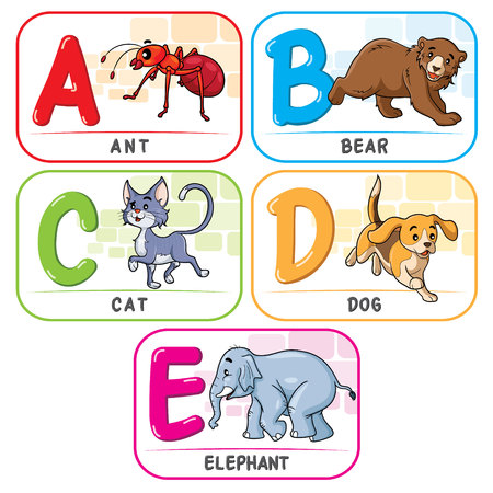 Animal Alphabet A B C D Eのイラスト素材