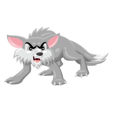 Illustration of cute cartoon angry wolf isolated on white background.のイラスト素材