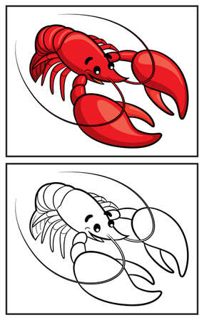 Coloring book cute lobster. Coloring page and colorful clipart character. Vector cartoon illustration.のイラスト素材
