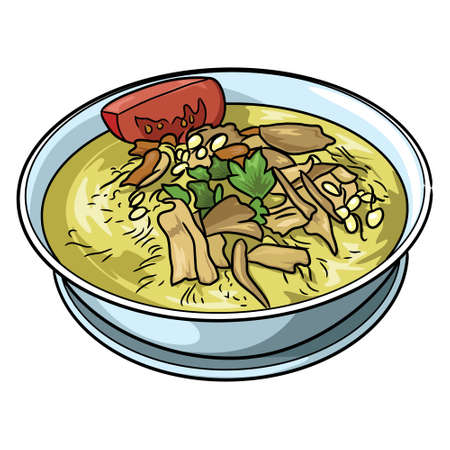 Illustration of cute cartoon of soto noodle soup.のイラスト素材