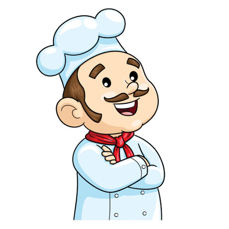 Cute cartoon illustration of a chef with crossed arm posing.のイラスト素材