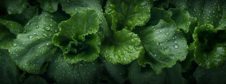 Lettuce leaves with dew drops, selective focus, top viewの素材