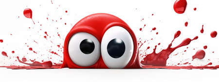 Cartoon red monster with blood splashes isolated on white background. 3d illustrationの素材