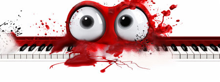 Cartoon face on piano keyboard with blood splashes - 3D illustrationの素材