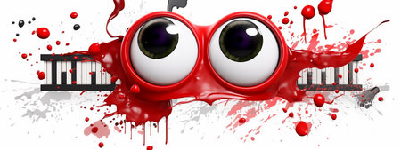 Cartoon monster face with blood splashes - 3d illustration.の素材