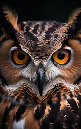 Portrait of a beautiful owl on a dark background. close-up.の素材